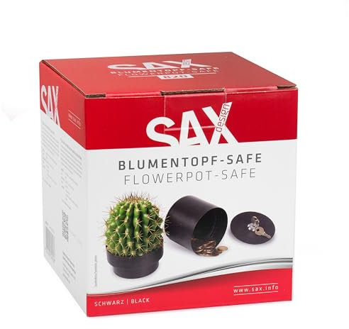SAX Design Blumentopf Safe Schwarz – Versteckter Tresor in Blumentopfoptik, Abschließbares Geheimversteck für Wertsachen, Wasser- & Schmutzgeschützt, Sicher fixierbar (Pflanze n. Enth.)