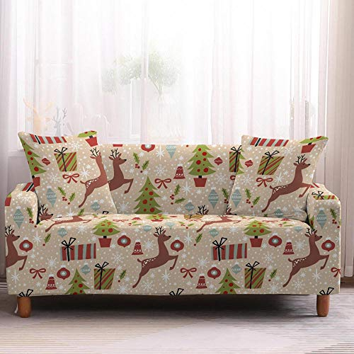 LNXSESN Sofabezug Elchbrauner Weihnachtsbaum Sofa überzug Stretch Sofaüberwurf Elasthan Universal Couch überzug Moderne Anti-Haar Sofa Cover Einstellbar überwurf Sofa Antirutsch Sofaschoner 2 Sitzer
