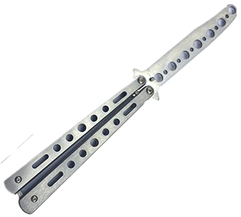 HDDH Couteau Papillon, entraîneur de Couteau Papillon, Épées De Pratique Darts Martiaux en Acier Inoxydable,Lame Non Aiguisée 100% Sûre pour La Pratique des Tours De Retournement (argent)
