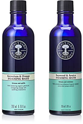 Neal's Yard Remedies Foaming Bath Duo - Promote Calmness and Restore Vitality - Seaweed and Arnica (200 ml) and Geranium and Orange (200 ml)
