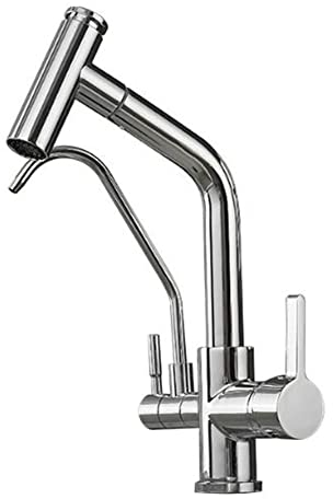 YADLCR Grifo de Cocina Osmosis 3 Vias con rociador extraíble Grifo Mezclador Cocina 3 en 1 Grifo de Agua Potable, Rotación 360 ° - Níquel Cepillado