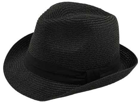 Sombrero Paja Hombre Mujer Fedora Borsalino Trilby Gorra Panamá Verano Playa ala Corta Moda Unisex (lu-128-negro, 57cm)