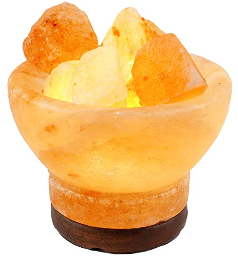 H HANSEL HOME Lámpara de Sal del Himalaya Natural Cuenco B 14 x 13cm + 1 Bombilla de Led de Repuesto Enchufe Europeo