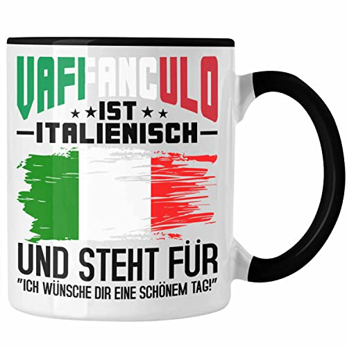 Trendation - Italiener Tasse Geschenk Vaffanculo Sizilien Tourist Reisen Lustiger Spruch (Schwarz)