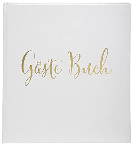 Exacompta - Réf. 47235B - 1 Livre d'or classique Blanc Allemand - Format carré 21x19 cm - En carton recouvert de papier pelliculé - Tranche or - 140 pages blanches unies - Coloris : blanc