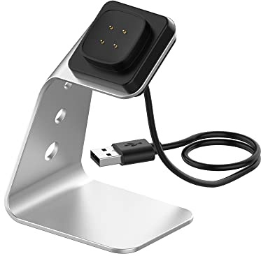 Ladegerät Kompatibel mit Fitbit versa4/sense2 Induktive Ladestation, (150cm/4.9ft) Ersatz USB Aluminium Ladekabel Schnellladegerät für Fitbit Versa 4/Sense 2 Lade Dock (Silber)