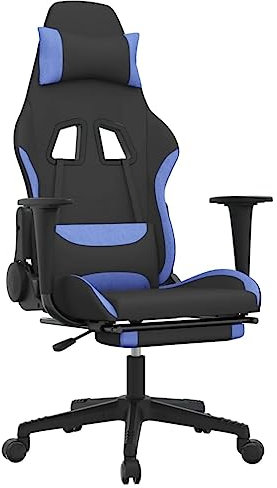 vidaXL Gaming Stuhl, Bürostuhl Drehbar Höhenverstellbar, Schreibtischstuhl Verstellbare Rückenlehne Fußstütze, Drehstuhl Chefsessel, Schwarz Blau Stoff