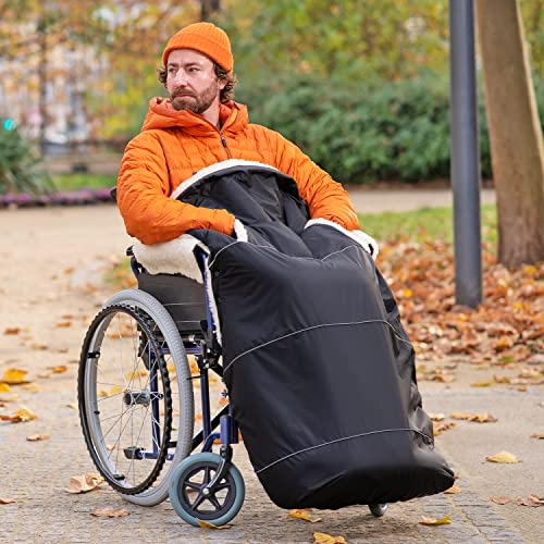 novely® KARLO PRO Fußsack Rollstuhl Filzfrei Thermofußsack Lammwolle/Polyester - Schlupfsack Rollstuhlsack Winter Farbe: 01 Schwarz