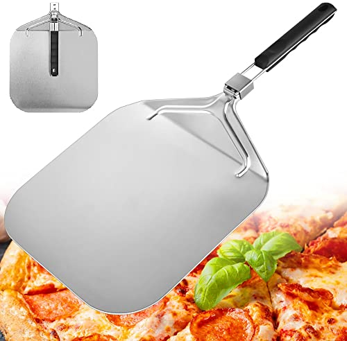 QINERSAW Pelle à Pizza Pliable 63.5 * 32cm Spatule pour Four à Pizza Pelle Pizza Inox Spatule Pizza Professionnelle Pelle à Pizza Aluminium avec 1 Roulette à Pizza pour Tartes Pizzas
