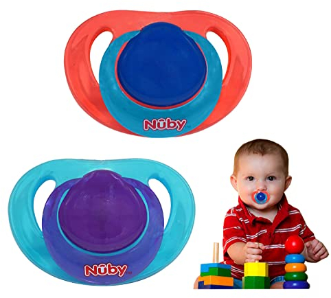 Klassischer kiefergerechter Schnuller mit Ring, Ultra Air Dummy BPA-frei, atmungsaktive Schnuller für Neugeborene 0-6 Monate (2 Stück, rot & blau)