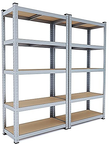 EGLEMTEK Scaffale Metallo E Legno MDF Ad Alta Portata Carico Pesante Fino a 875 kg 5 Ripiani Regolabili Garage Officina Cantina Capannone Magazzino Design Modulare 180 x 90 x 40 cm (2 Scaffali)