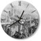 DEQORI Glasuhr | rund Ø 30 cm | Motiv Flugzeug über Stadt | ausgefallene leise Design Uhr aus Glas | Wanduhr für Wohnzimmer & Küche | Moderne Hingucker Uhr für die Wand