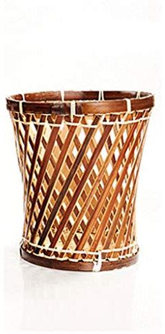 Creative Trash Can Bins Storage Garbage Waste Baskets Hand-woven Bamboo Rattan Wheelie Bins Recycling Dustbin Rubbish Bin (Color : Brown Size : 10.64 * 10.24 inchs) (Brown 7.88 * 8.67 inchs)