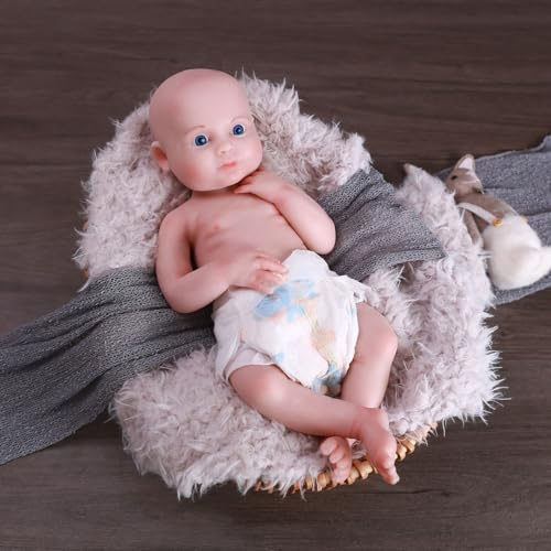 Farious 42cm Reborn Baby Realistische Vollsilikon-Babypuppe, Platin-Flüssigsilikon Lebensechte Wiedergeborene Babypuppen, Spielzeug und Sammlerstück. Mädchen mit Glatze 033