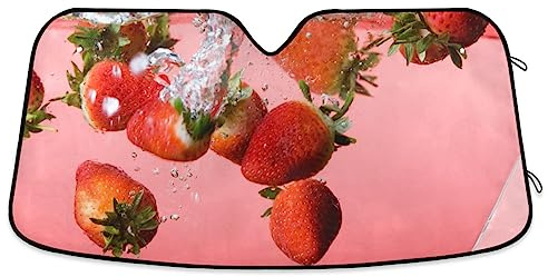 Pare-soleil pliable pour pare-brise de voiture - Fraises fraîches - Pare-soleil réfléchissant - Bloque les rayons UV - Garde votre véhicule au frais - 134,6 x 59,7 cm