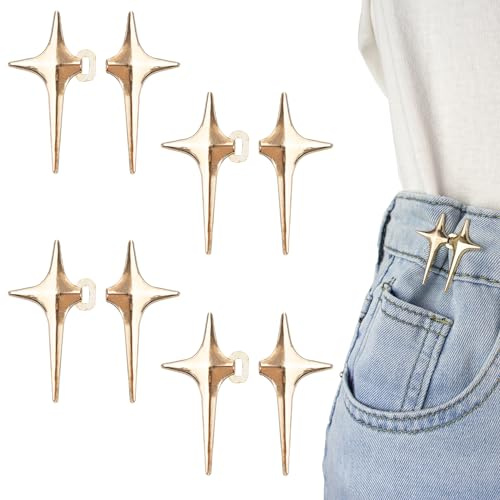 Richluck 4 Paare Jeans Knöpfe Stifte, Vierzackiges Sterndesign Golden Angespannter Taillenknöpfe, Einstellbar und Keine Sewetalhosen Taille Straffy