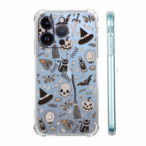 Vesidurt Black Halloween Clear Case for iPhone 15 Pro Max,Pumpkin Skull Bat Collage,Trendy Transparent Soft TPU Bumper Case for iPhone 15 Pro Max