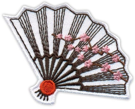 Japanese Fan with Cherry Blossom - Self-Adhesive Backing - Embroidered Patch/Badge/Emblem