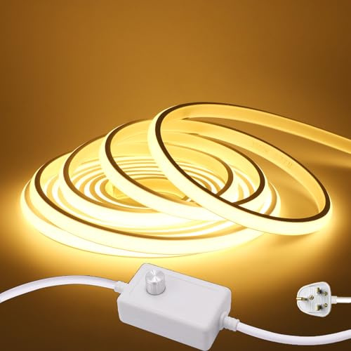 KAFULA 220V dimmable COB LED Light Strip, IP65 Waterproof Flexible, 288 LEDs/m Super Bright FCOB LED Fairy Light CRI90+, can be Cut Every 50 cm, Home Decoration [3m, Warm White 3000K]
