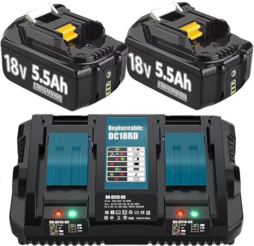 2X 18V 8.0Ah Ersatzakku BL1860B Kompatibel + 6A Ladegerät für DC18RD Kompatibel für BL1860B BL1860 BL1850B BL1850 BL1840B BL1830 with LED Werkzeugakku.