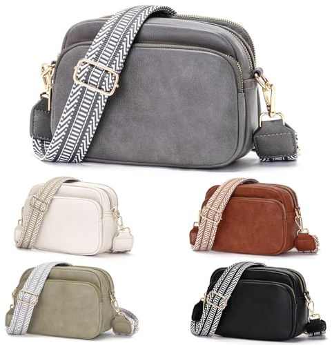 Paigtes Handtasche Damen Crossbody Bag Damen umhängetasche Damen mittelgroß Handytasche zum Umhängen mit Breitem Schultergurt u 4 fächern Grau