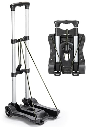 Gorpuire Small Folding Hand Truck Dolly with 2 Wheels, Foldable Luggage Cart, Lightweight Aluminum Collapsible Trolly Portable Dolly for Moving Airport Travel Use