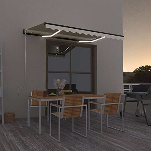 Mengtu Tenda da Sole Retrattile Manuale Tenda da Sole per Esterno a Caduta Tenda da Sole per Esterno Tende da Sole per Balconi Tenda Balcone Esterno LED 350x250cm Gialla e Bianca Decorazione Mobili