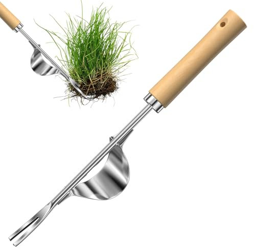 Relota Diserbante manuale da giardino in acciaio inossidabile, estrattore manuale per erbacce con manico in legno naturale, strumento per la rimozione delle erbacce antiruggine
