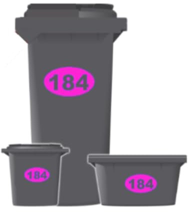 House Number Oval Bin Window Stickers, WHITE Peel and Stick x 3 Stickers (Pink)