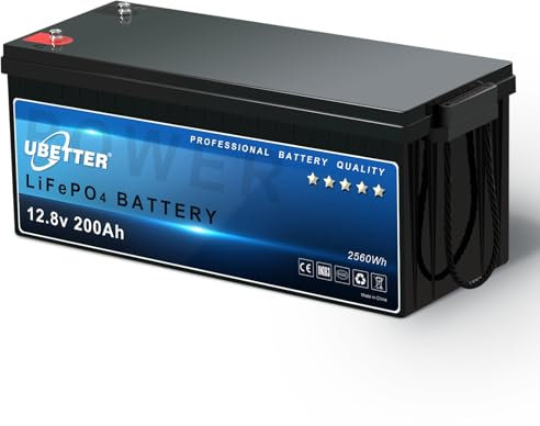 UBETTER 12V 200Ah LiFePO4 Batteria Litio, Batteria al Litio 200Ah 12V con BMS 200A Ricaricabile 4000+ Cicli, max. 2560Wh, perfetta per Camper, Sistemi Solari, Caravan, Off-grid