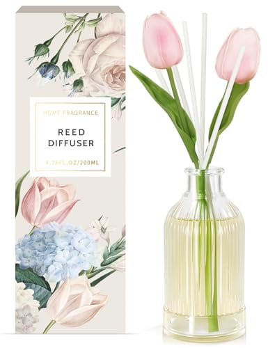 SCENTORINI Raumduft, Duftstäbchen Diffuser, Rose Räumduft Diffusor mit Duftstäbchen 200ml, Raumerfrischer, Natürliche Duftöle, Lufterfrischer, Duftvase für Räume, Büros, Badezimmer Deko - Tulpen