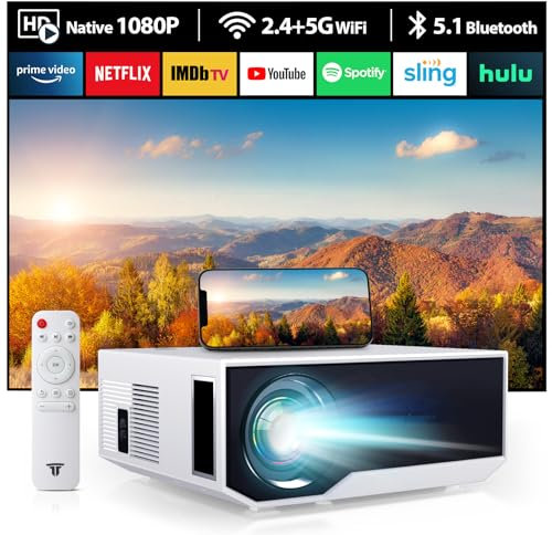 ZDK 2025 New 1080P Projector with 5G WiFi, Full HD 1080P, Supports 4K, BT 5.1 Projector for Home Cinema, Compatible with Smartphones, Android/iOS/TV Box/PS5/XBOX. (White, 20000L)