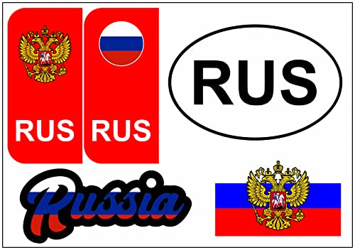 Daged Russland Aufkleber Karte 5 Stück - Auslandskennzeichen Nummernschild PKW Auto Motorrad Biker Flagge Fahne Vinyl KN
