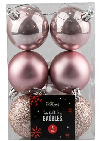 Tech Island Christmas Baubles, 10PCS Red Assorted Baubles 4cm for Christmas Tree Decorations, Xmas Balls Decor Shatterproof Hanging Ornaments for Holiday and Party Decoration (Rose Gold)