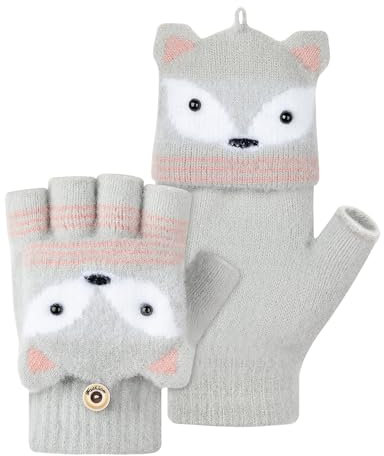 MELLIEX Fingerlose Handschuhe Kinder, Winter Flip Top Handschuhe, Warme Halbfinger Fäustlinge, Gestrickt Klapphandschuhe für Jungen Mädchen 5-10 Jahre