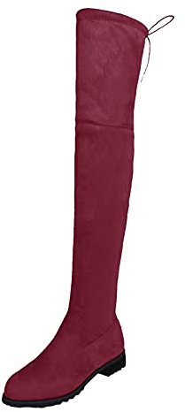 Sopra il Ginocchio I Tacchi Stivali Scarpe Invernali Donna Stivali Comfort Stivali Lunghi Stivali Donna Stivali Larghi Polpaccio sopra il Ginocchio Stivali Alti per le Donne, Rosso, 38 EU