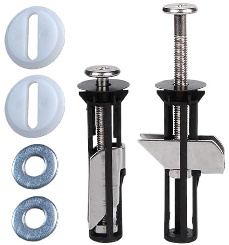Toilet Seat Fixing Kit, Universal Toilet Seat Bolts and Screws with Gaskets for Toilet Covers Replacement, Easy to Install, Quick Release Top Hinge Fixings(Black+Silver)