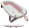 Bañera Bebé Plegable Portatil con Termómetro Integrado, Diseño Ergonómico, Cojín Antideslizante y Tapa de Seguridad (Rosa sin cojín)