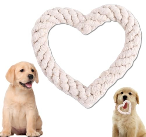 Heart Rope Dog Toy,Chew Toys for Dogs,Pet Teeth Cleaning Chewing Supplies,Heart Shaped Dog Toys,Chew Toys D-og Braided Rope,Indestructible D-og Toys,D-og Toys for Boredom,Tough D-og Toys,White