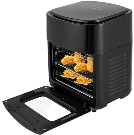 TFIANYNI Friteuse à air chaud 15 l avec technologie de chauffage à 360° - Plage de temps de 5 à 65 minutes - Porte en verre - Friteuse à air chaud 1400 W - Avec LED - Cadeau (noir)