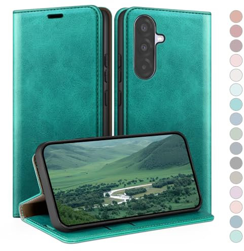 HUOUH for Samsung Galaxy A56 Wallet case with RFID Blocking PU Leather,Flip Folio Book covers,Credit Card Holder Shockproof Phone case Women Men for Samsung A56 case Blue Green