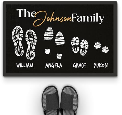 Personal Chic Personalised Door Mat Family Members Footprints - Welcome Mat, Welcome Door Mat, Custom DoorMat, Personalised Rug (4 Members)