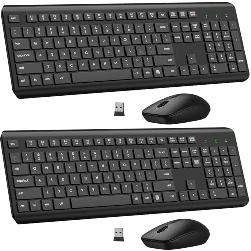 Wireless Keyboard and Mouse Combo, Full Size Silent Ergonomic Keyboard and Mouse, Long Battery Life, Optical Mouse, 2.4G Lag-Free Cordless Mice Keyboard for Computer, Mac, Laptop, PC, Window(2 Pack)