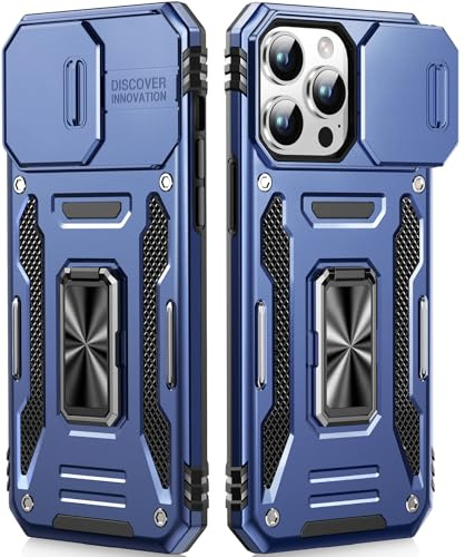 OLHAOMAO Hülle für iPhone 14 Pro mit 360°-Drehständer,[Magnetischer Ringständer][Schiebebare Kameraabdeckung] Militärische Objektivschutzhülle für14 Pro 6,1,Blau