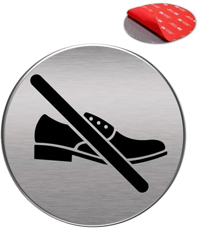 Señal Adhesiva | Acabado AAA+ | Aluminio lacado | Acabado Cepillado | Super Adhesivo | Diámetro Ø 100 mm - Grosor 0.8mm (Señal Prohibido Zapatos)