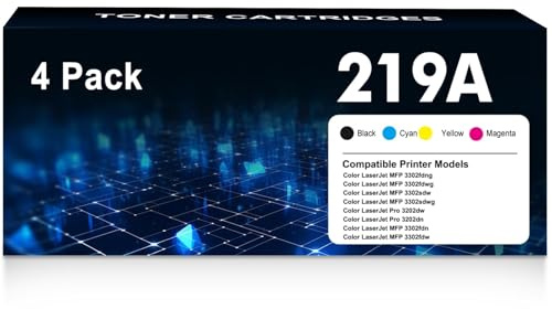 219A 219X MFP 3302FDWG Toner Kompatibel für HP 219A 219X W2190A für HP Color LaserJet Pro MFP 3302FDWG 3302SDWG 3302FDNG 3302FDW 3302FDN 3202DW 3202DN (4er-Pack, Schwarz Cyan Gelb Magenta)