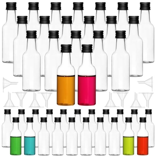 yeeplant 50 Miniature Spirit Bottles, Empty 1.7Oz Bottles with Aluminum Lids, Includes Funnels for Filling