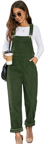 Flygo Corduroy Overalls for Women Loose Fit Adjustable Straps Long Bib Pants Wide Leg Jumpsuits with Pockets