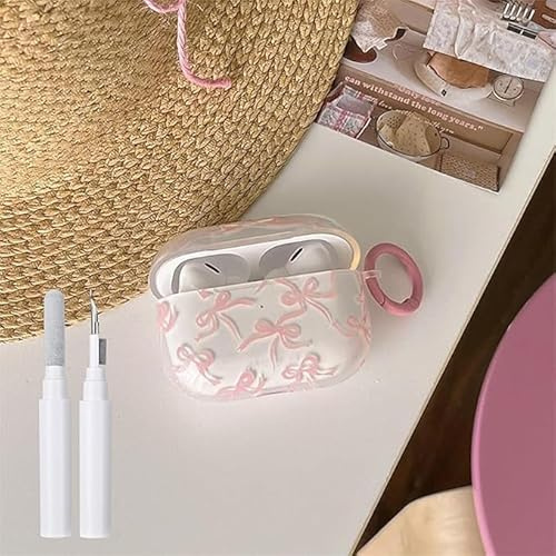 Reownest Klar für AirPods Pro 3 Hülle Cute Bow Pattern Bowknot Aesthetic Design mit Stoßfeste Schlüsselanhänger Abdeckung Soft Kopfhörer Handyhülle -Transparent