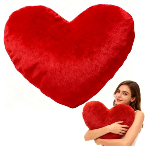 DASIAUTOEM Herzkissen, Herz Kissen aus Plüsch 46x36 cm, Dekoratives Kissen in Herzform, Plüsch Kissen Geschenk für Geburtstag, Valentinstag, Muttertag (Rot)